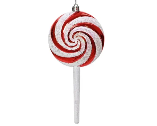 * 1 Decorazione Candy Stick Lecca Lecca Bianco/Rosso Con Glitter