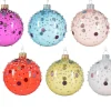 * 1 Pallina Di Natale In Vetro D.8Cm Con Glitter 6 Colori Assortiti