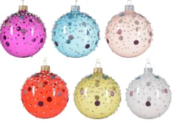 * 1 Pallina Di Natale In Vetro D.8Cm Con Glitter 6 Colori Assortiti