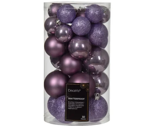 * 30 Palline Di Natale Assortite Colore Lilla