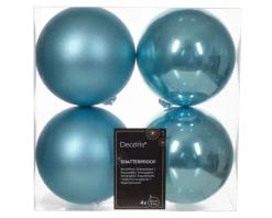 * 4 Palline Di Natale D.10Cm Colore Azzuro Lucido/Opaco