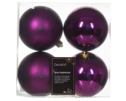 * 4 Palline Di Natale D.10Cm Colore Viola Lucido/Opaco