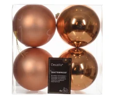 * 4 Palline Di Natale D.10Cm Colore Rame Lucido/Opaco