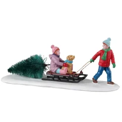 LEMAX Bambina Con Albero - Bringing Home Our Tree