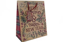 * Borsa Regalo 26X33Cm Fantasia Scozzese Rossa Con Scritta