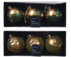 * Box 3 Palline Di Natale 8Cm Con Decorazioni Del Mondo Modello Assortito