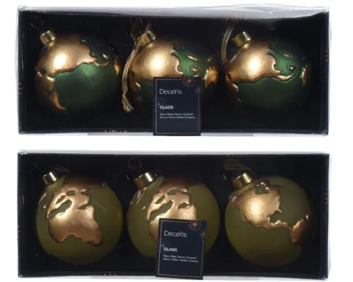 * Box 3 Palline Di Natale 8Cm Con Decorazioni Del Mondo Modello Assortito