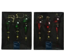 * Confezione 3 Ciondioli Natalizi In Vetro H.23Cm Rosso/Verde Assortiti