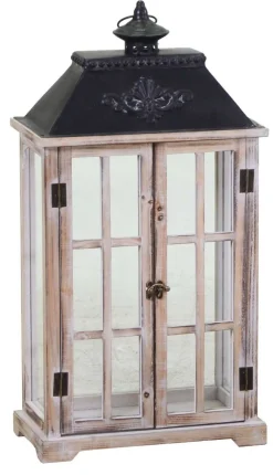 * Lanterna Rettangolare In Legno Marrone 33X17X64Cm