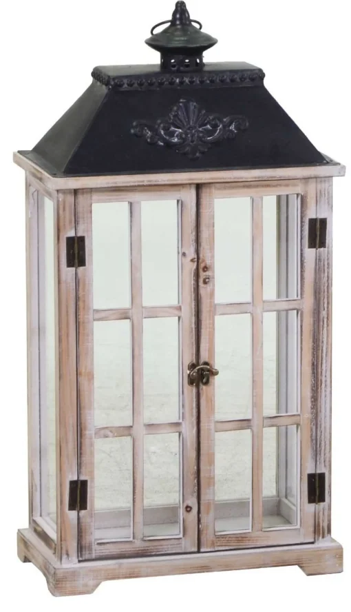 * Lanterna Rettangolare In Legno Marrone 33X17X64Cm