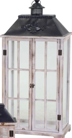 * Lanterna Rettangolare In Legno Marrone 40X17X64Cm