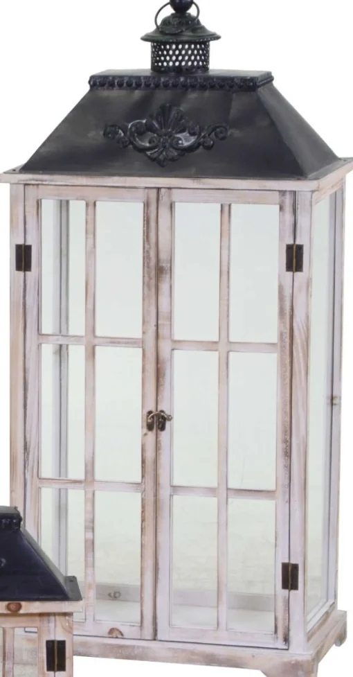 * Lanterna Rettangolare In Legno Marrone 40X17X64Cm