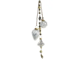 * Offerta 2 Decorazioni Appendibile In Vetro Argento 6X6X37.5Cm