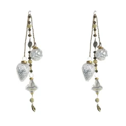* Offerta 2 Decorazioni Appendibile In Vetro Argento 6X6X37.5Cm