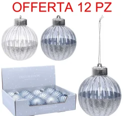 * Offerta 12 Palline 8Cm Trasparenti Con Glitter Assortite