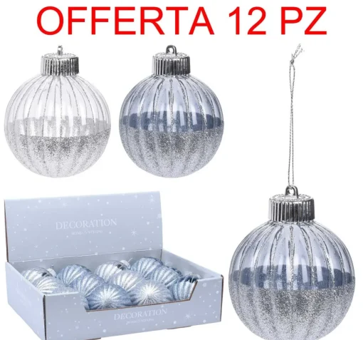 * Offerta 12 Palline 8Cm Trasparenti Con Glitter Assortite