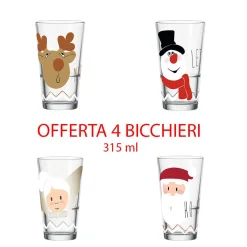 * Offerta Set 4 Bicchieri Natalizi 315Ml Fantasie Assortite