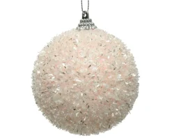 * Pallina Di Natale Glitterata D.8 Cm Rosa Pallido