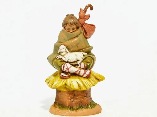 FONTANINI Pastore Seduto Con Agnello 12Cm In Resina (F-63)