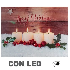 * Quadro Natalizio Con Candele Bianche 40X30X1,8Cm Con Microled