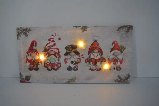 * Quadro Natalizio Con Gnomi 60X30X1,8Cm Con Microled Bianco Caldo