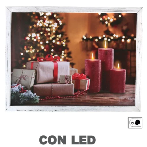 * Quadro Natalizio Con Pacchi Regalo 42X32X3Cm Con Microled Bianco Caldo
