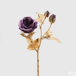 * Ramo Con Stelo Oro E Rosa Viola H50Cm