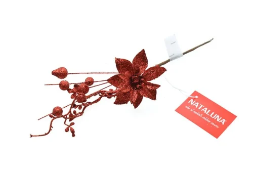 * Ramo Pick Con Fiore Glitterato Rosso