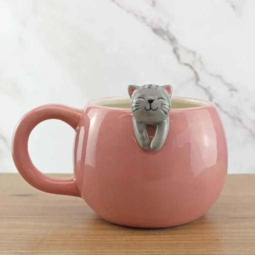 * Tazza Mug Rosa Con Gattino 3D 14Cm